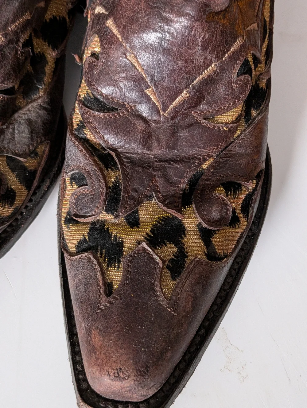 Shyanne Brown Leather Western Boots Leopard Inlay Made in Mexico Size 6 - Picture 3 of 8
